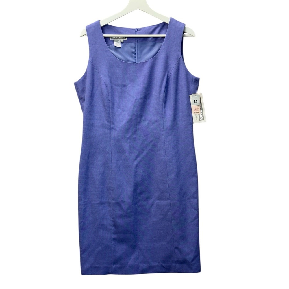Vintage Dress Barn Women's 12 Violet Blue Sleeveless Career Formal Shift Dress